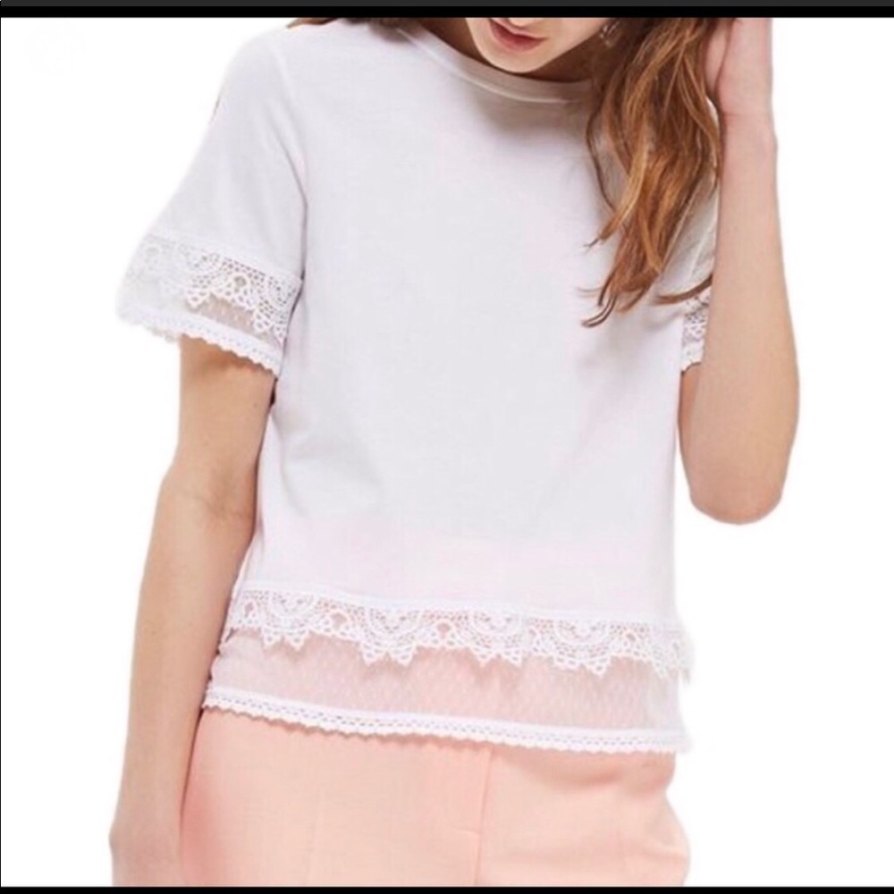 Topshop Crop Top White Lace Embroidery Size 8 NWT